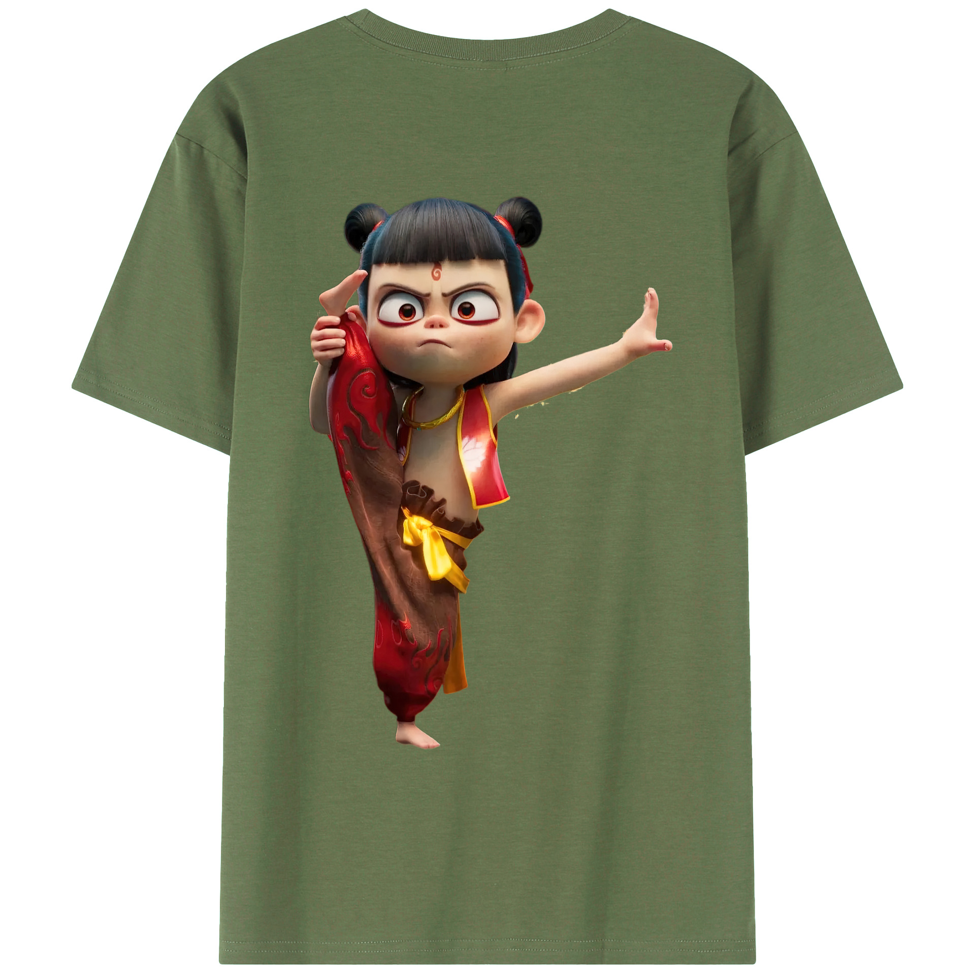 （画像用） Ne Zha 2 ナタ 魔童の大暴れ 綿100％ メンズ半袖Tシャツ（バックプリント） 通気性
